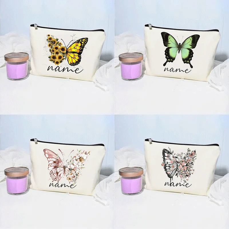 Bolsa de maquillaje de mariposa, billetera personalizada con nombre, almacenamiento de lápiz labial cosmético para mujer, regalo para amantes de las mariposas, minimonedero de moda