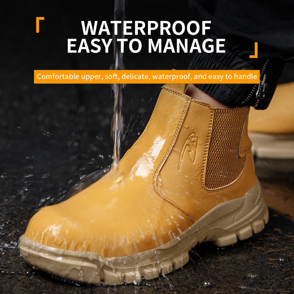 Botas de trabajo de seguridad impermeables para hombre, zapatos con punta de acero, botas tácticas de senderismo y aventura al aire libre, antiimpacto y antipinchazos