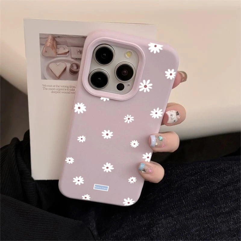 Funda de teléfono con flor pequeña y Margarita de estilo lindo para iPhone 11 12 13 14 15 16 17 Pro Max 16 Plus, funda de silicona suave con parachoques a prueba de golpes