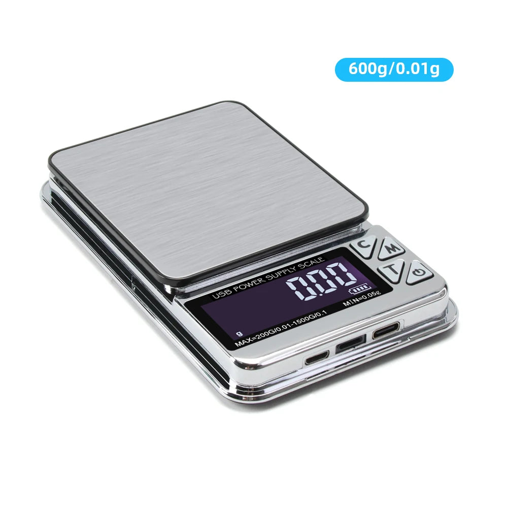 Báscula Digital para joyería, alta precisión, 200g/1000g x 0,01g, precisión, conteo inteligente, balanza de alimentos con gemas, báscula de bolsillo para cocina, carga USB