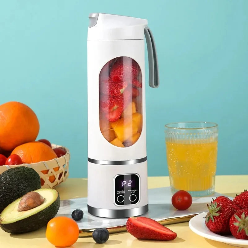 Exprimidor de frutas portátil de 10 hojas, capacidad de 450ml, 3 engranajes, licuadora recargable por USB, trituradora de hielo para batidos y batidos, taza exprimidora
