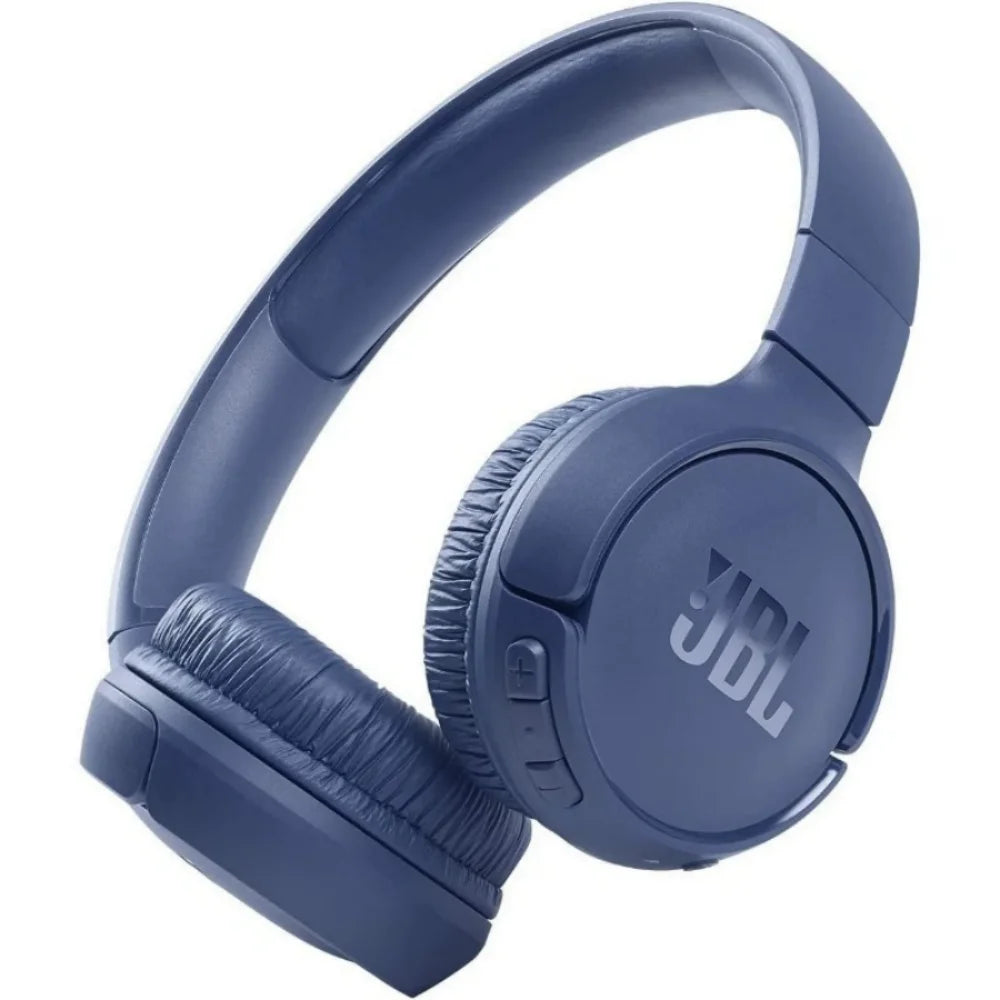 Audífonos inalámbricos JBL Tune 510BT con Bluetooth, sonido de bajos profundos, batería de larga duración, carga rápida USB-C, plegables, con cable protector.