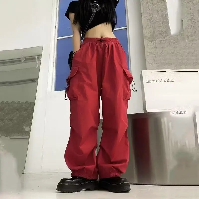 New In Women's Sweatpants Casual Matching Wide Leg Pant Chic Sportswear Loose Cargo Pants Drawstring Joggers Baggy Streetwear