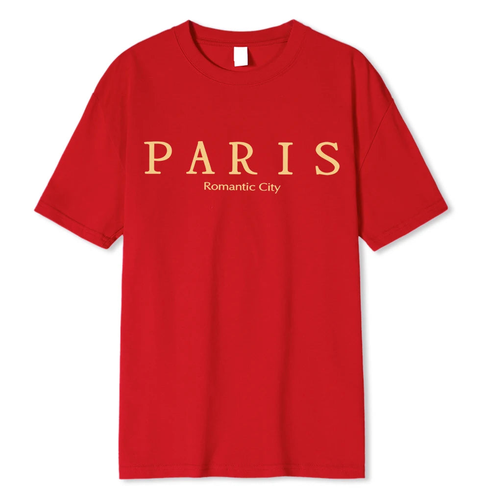 Camisetas con estampado gráfico de letras de ciudad romántica de París, ropa holgada de verano para hombre, camiseta holgada de algodón de gran tamaño, camisetas suaves de calle