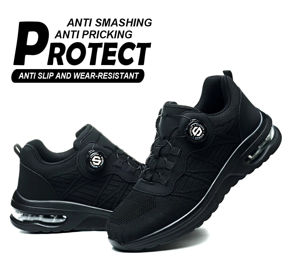 Nuevos zapatos de seguridad con hebilla giratoria para hombre, botas de trabajo ligeras antiimpacto y antiperforación, diseño deportivo de moda para exteriores profesionales