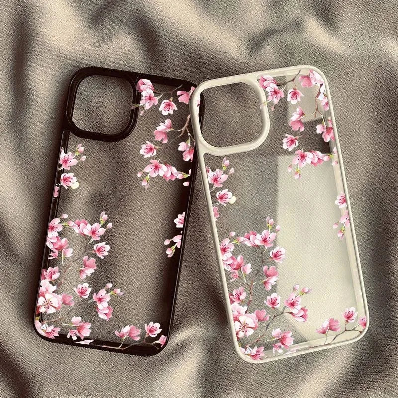 Funda de teléfono con flor de Magnolia rosa para iPhone 17 16 15 14 11 13 12 Pro Max 7or 8 SE 17Air Plum Blossom, cubierta dura transparente a prueba de golpes