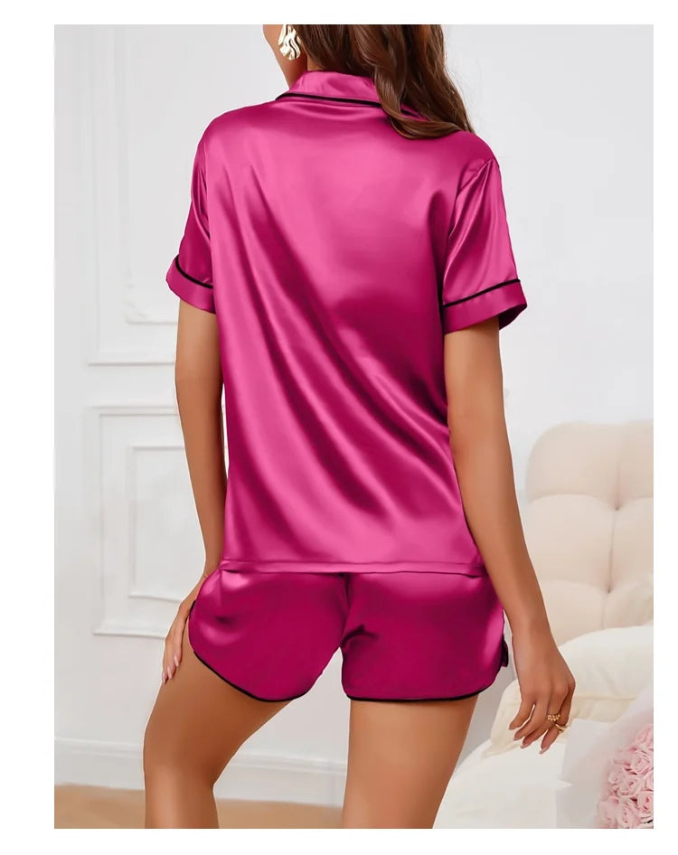 Conjunto de pijama para mujer, ropa de dormir con bolsillo bordado en forma de corazón, Top y pantalones cortos de manga corta con botones, pijama, ropa para el hogar