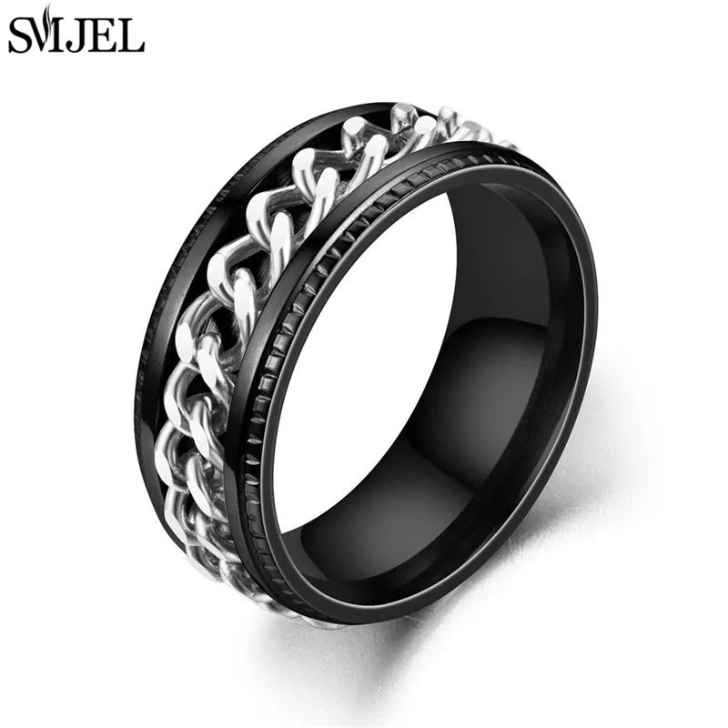 Anillo de cadena giratoria de acero inoxidable para hombre, sortija giratoria multifuncional de 8mm, joyería para pareja, 2024