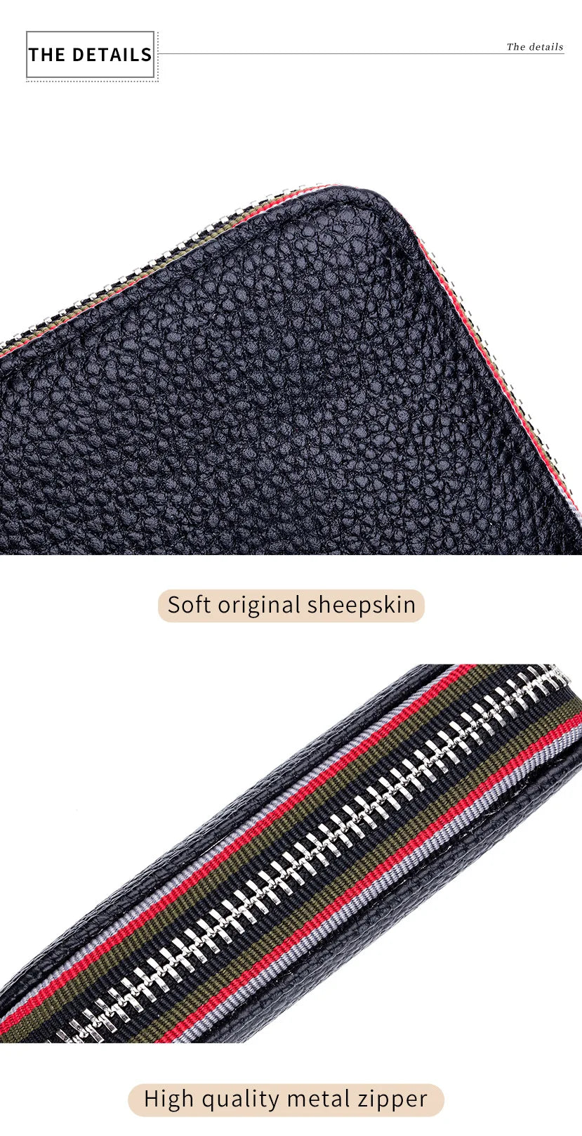 Tarjetero de cuero genuino para hombre y mujer, cartera pequeña con cremallera, monedero sólido, diseño de acordeón, identificación Rfid, bolsas para tarjetas de crédito comerciales