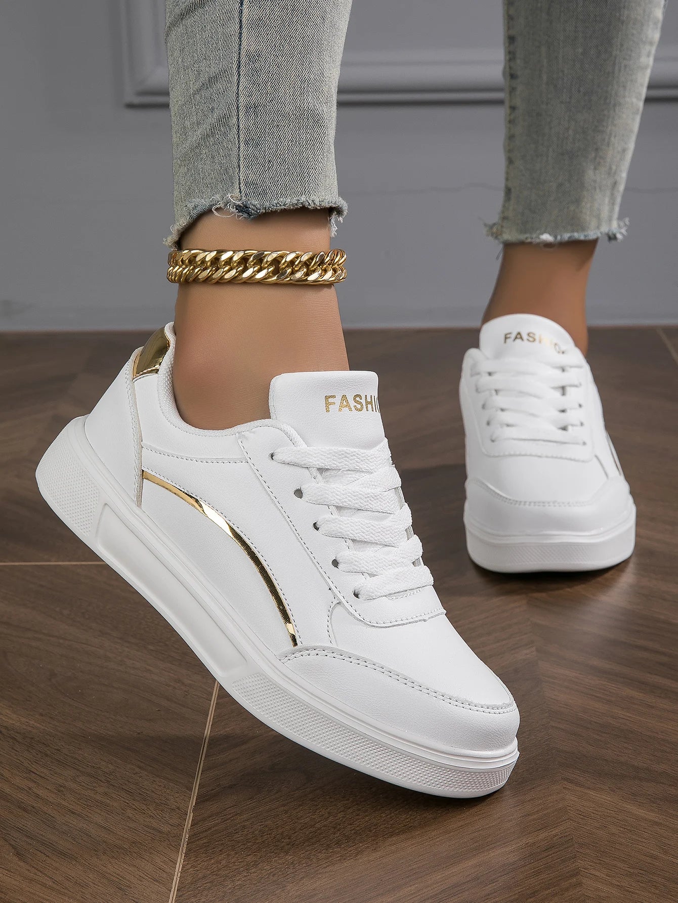 Baasploa Zapatillas de deporte informales para mujer Zapatillas de plataforma de cuero para mujer Zapatos de skate cómodos clásicos antideslizantes