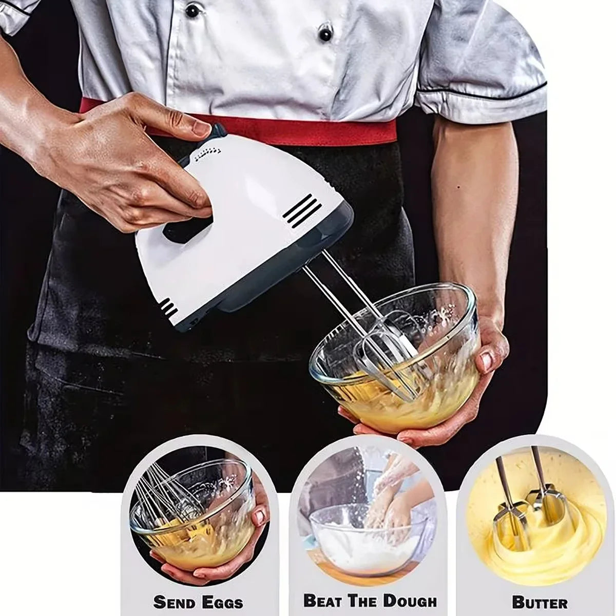 Batidor de huevos eléctrico de mano, batidor automático doméstico, batidor de clara de huevo y crema, mini enchufe blanco de 7 velocidades para UE/EE. UU.