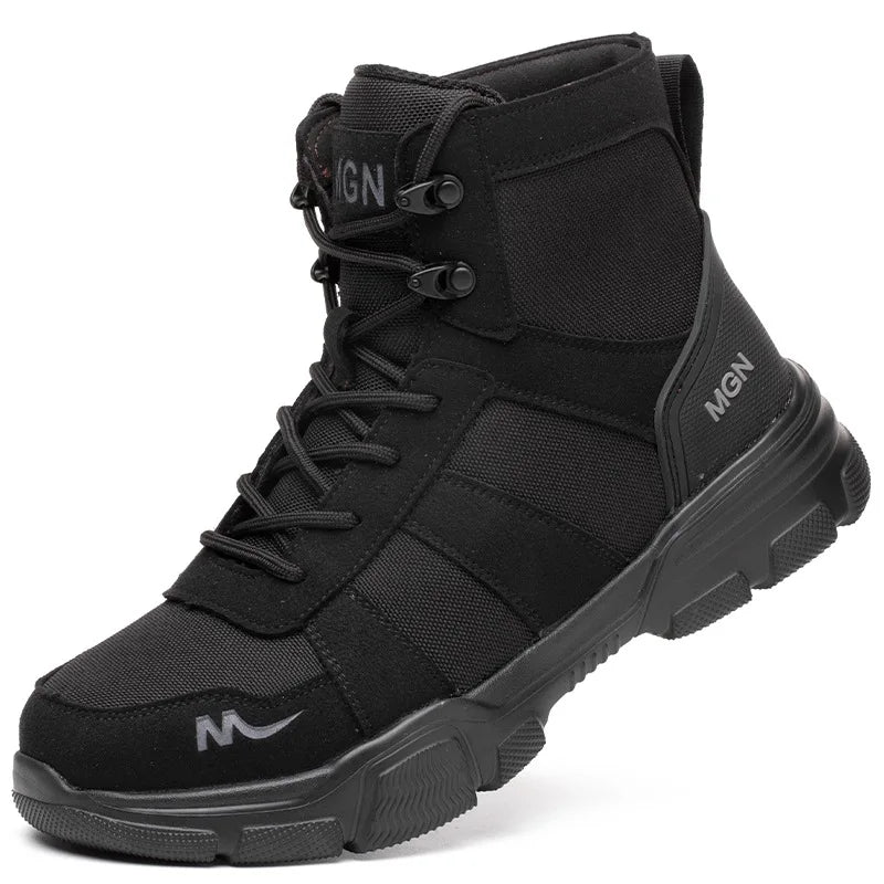 Botas de trabajo de seguridad impermeables para hombre, zapatos con punta de acero, botas tácticas de senderismo y aventura al aire libre, antiimpacto y antipinchazos
