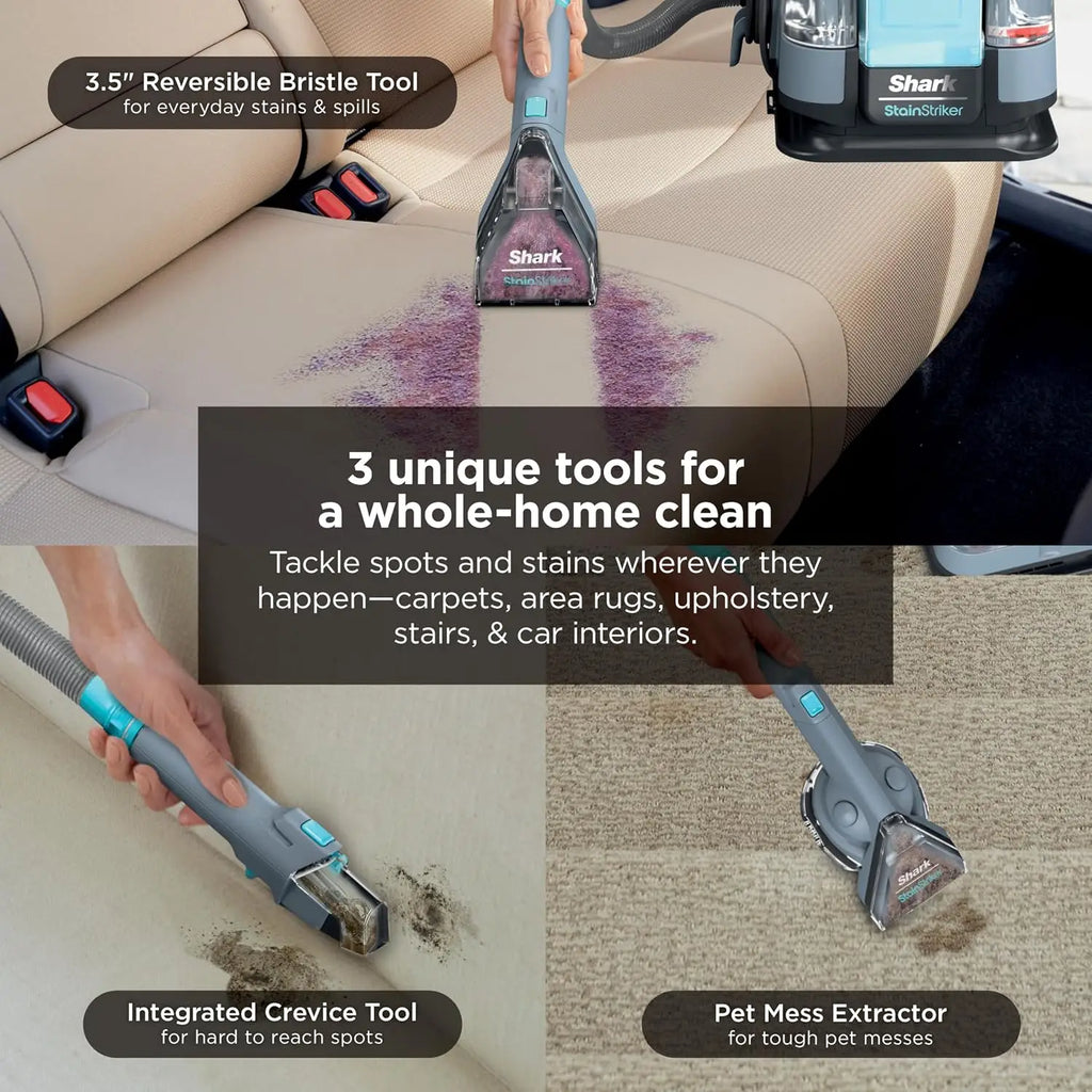 Limpiador Portátil de Alfombras y Tapicería |   4 Herramientas |   Potente Eliminador de Manchas y Olores |   Soluciones de Limpieza Profunda y OXY |   Azul