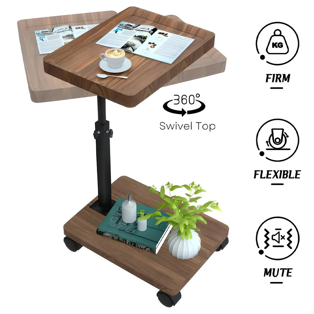 Carro rodante ajustable, mesita de noche, escritorio para ordenador portátil, cama médica para el hogar, bandeja de comida 360 °   Mesa giratoria para sofá y oficina en casa