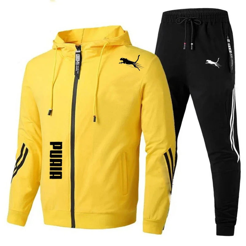 Conjunto de chándal de primavera y otoño para hombre, Sudadera con capucha de manga larga y Joggers, ropa deportiva de 2 piezas para correr y Fitness, ropa informal