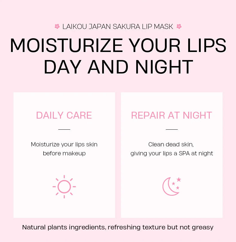 LAIKOU-mascarilla de suero labial de flor de cerezo, reparación de exfoliación de grietas secas, Reduce las líneas finas de los labios, esencia hidratante, cuidado de belleza Sakura, 8g
