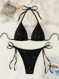 Bikini brillante con tiras y cuello Halter, Bikinis de corte alto para mujer, traje de baño para mujer, conjunto de Bikini de dos piezas, traje de baño 2025