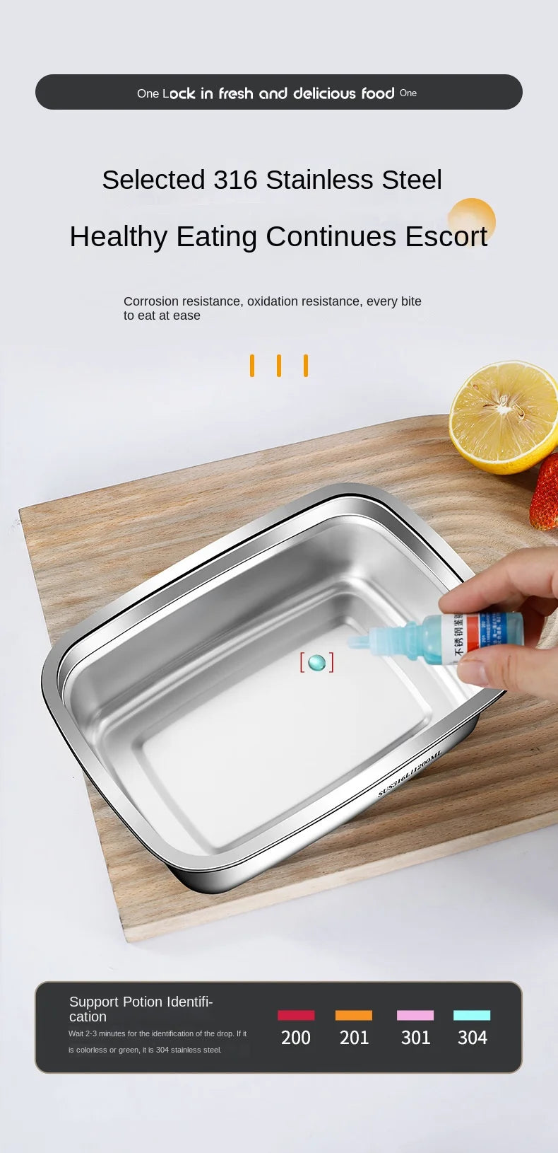 Crisper de acero inoxidable 304, fiambrera, fiambrera sellada a prueba de fugas, caja de almacenamiento para refrigerador y congelador, fiambrera para acampar
