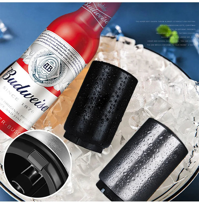 Abridor automático de botellas de cerveza de acero inoxidable, tapa de empuje sin curvatura, fácil de abrir para botellas de vidrio de cerveza y refresco, abridor de cocina