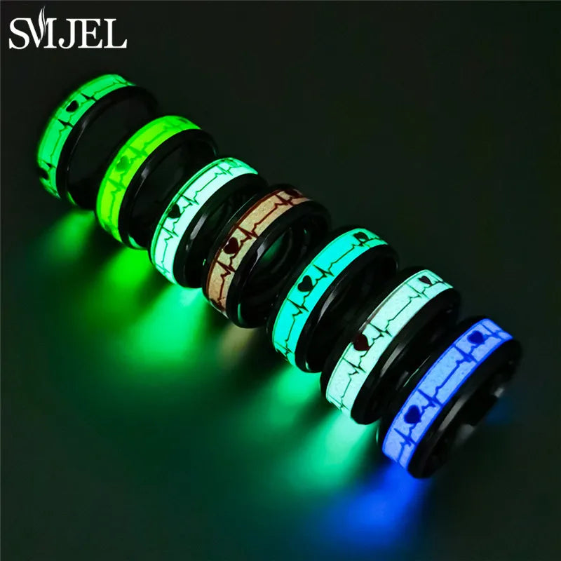 SMJEL, anillo luminoso de latido del corazón a la moda para mujeres y hombres, anillos fluorescentes, anillo de pareja de acero inoxidable que brilla en la oscuridad, regalo de joyería