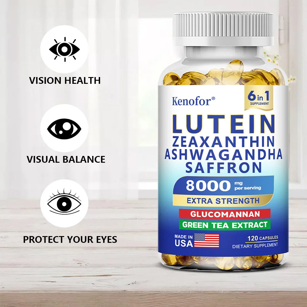Suplemento de Luteína y Zeaxantina 8000 Mg, Vitaminas para la Vista con Azafrán para Adultos, Suplemento para la Salud Ocular, para Apoyar la Visión y el Cuidado de los Ojos