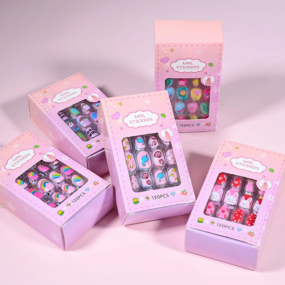 120 unids/set lindo dibujo en uñas Rosa degradado fresa princesa amor corazón estrellas puntas de uñas decoraciones de uñas para niñas