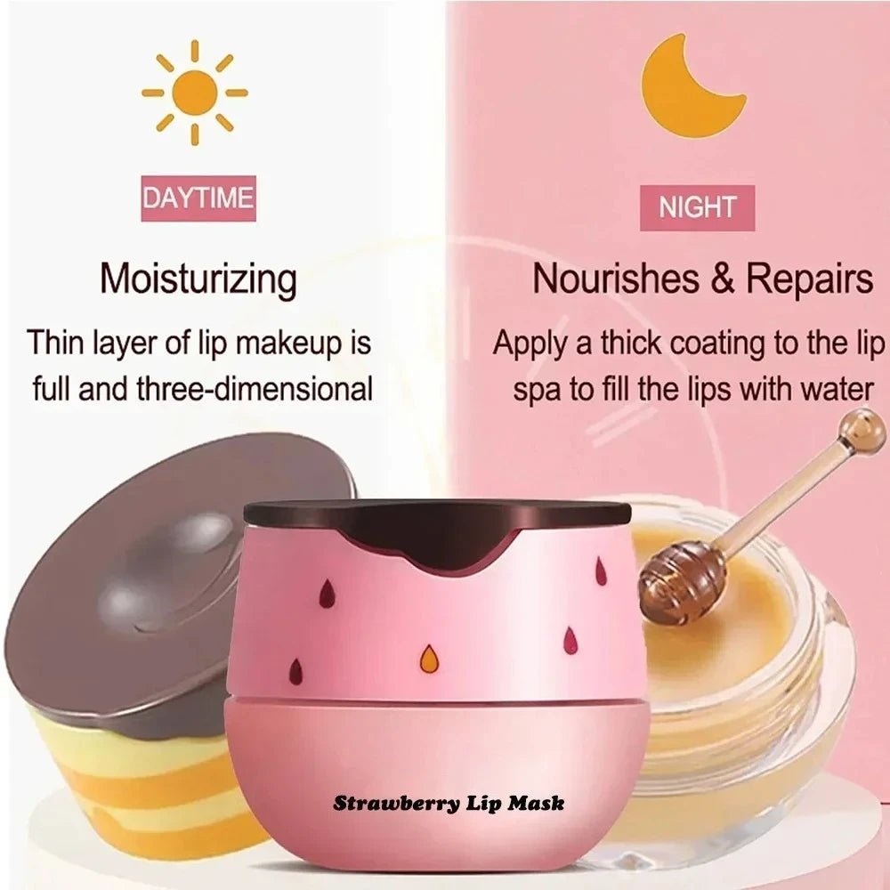 Mascarilla para dormir de labios, 5,5g, mantenimiento del sueño nocturno, brillo de labios hidratante, crema blanqueadora, cuidado nutritivo de los labios, miel de fresa