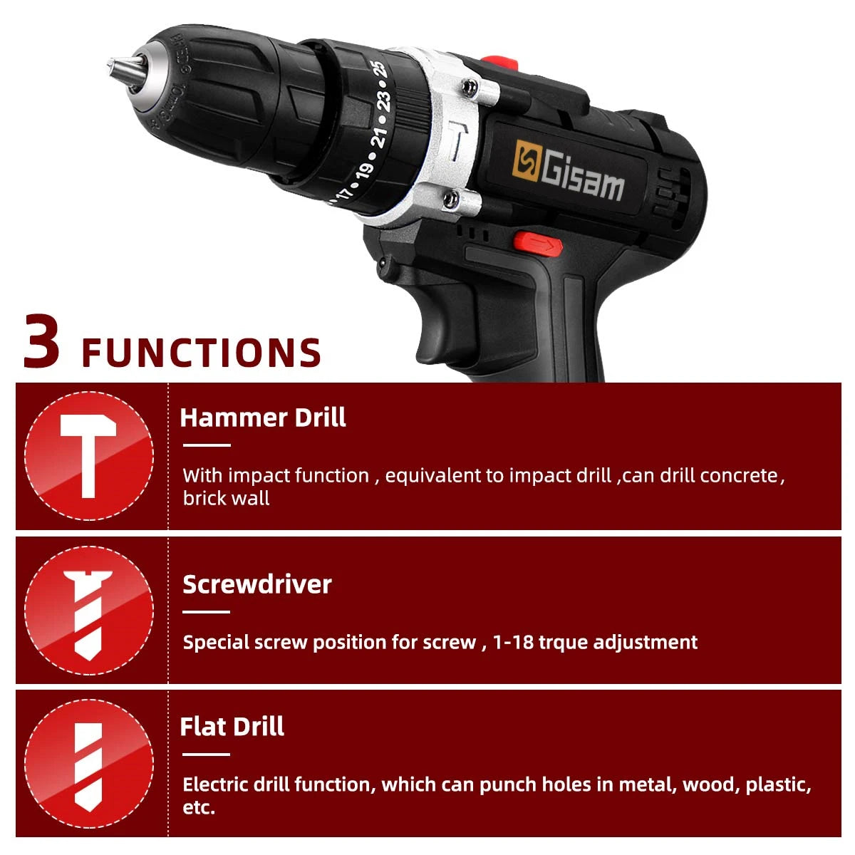Taladro de impacto inalámbrico de 21V, destornillador eléctrico, taladro percutor eléctrico, Mini taladro manual inalámbrico, herramientas eléctricas con batería de iones de litio