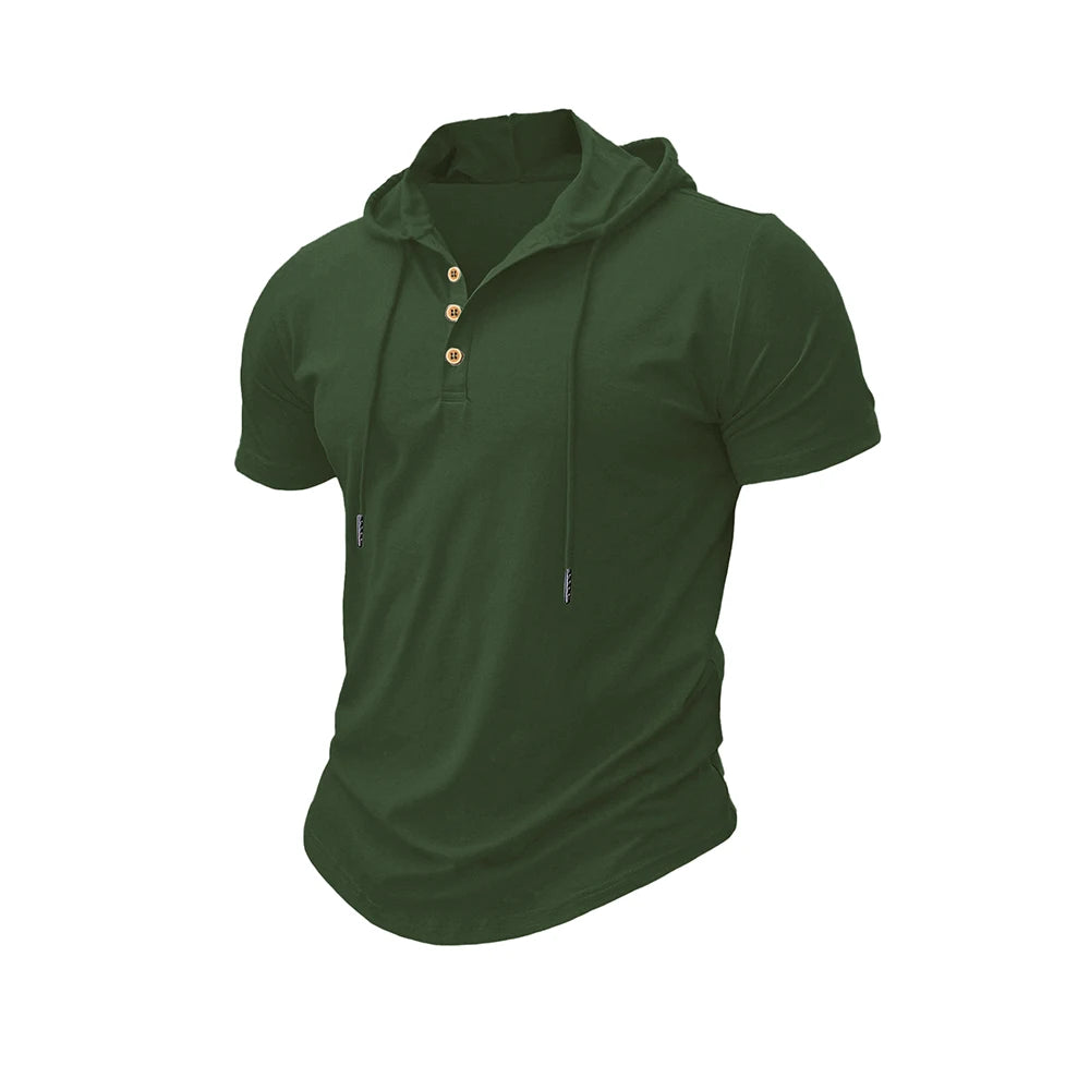 Camiseta ajustada de verano para hombre, camisetas de manga corta con capucha para Fitness, Sudadera con capucha ligera para hombre, camisetas deportivas transpirables para Fitness