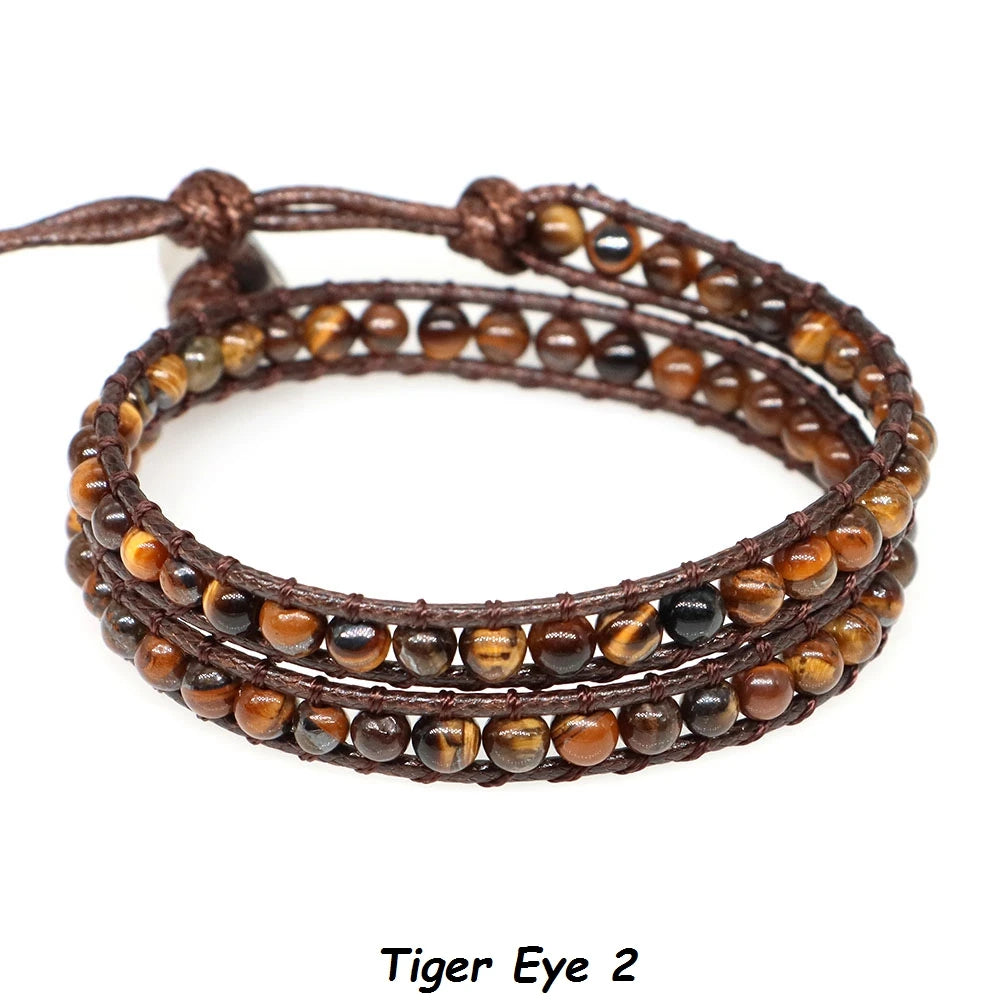 Pulsera de cuentas bohemias de piedra Natural, lapislázuli, 2 hebras, brazalete tejido de cuerda de cuero multicapa para mujeres y hombres, regalo de joyería