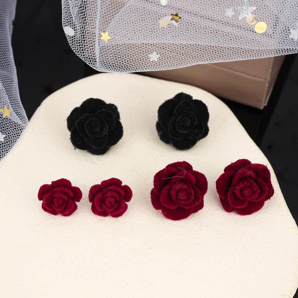 Pendientes y pendientes de flores de terciopelo rojo de moda, minimalistas y personalizados, regalo
