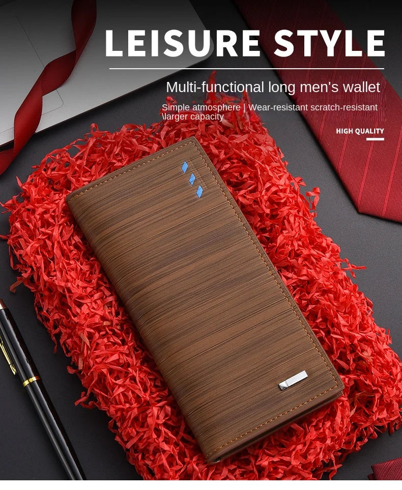 Nueva cartera larga estilo libro de cheques de Color café para hombre de gran capacidad PU Retro largo para hombres con ranuras para tarjetas con ventana de identificación