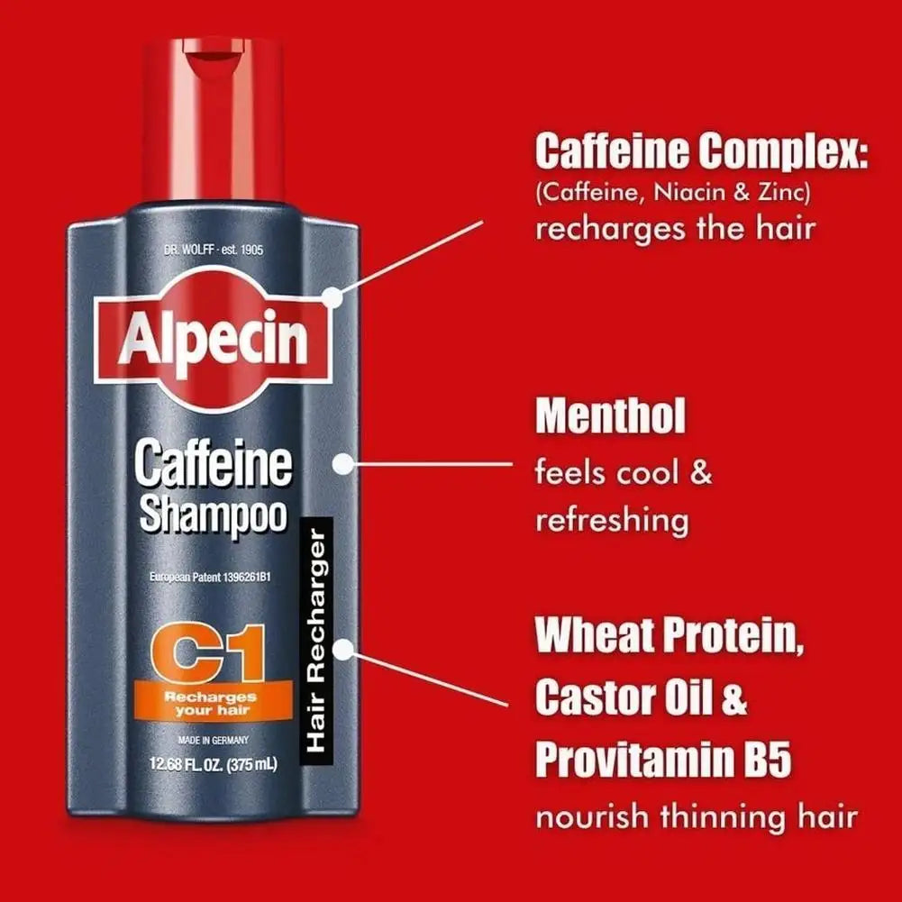 Champú Alpecin C1 con Cafeína de Alemania, Anticaída, Control de Grasa, Elimina la Caspa, Limpia Profundamente los Folículos Pilosos, Repara el Cabello