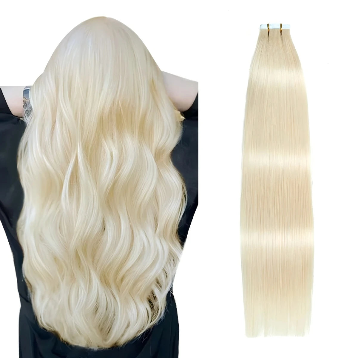 Extensiones de cabello con cinta Invisible, extensiones de cabello Remy Real para mujeres, postizos rectos de color rubio ceniza mezclado rubio platino