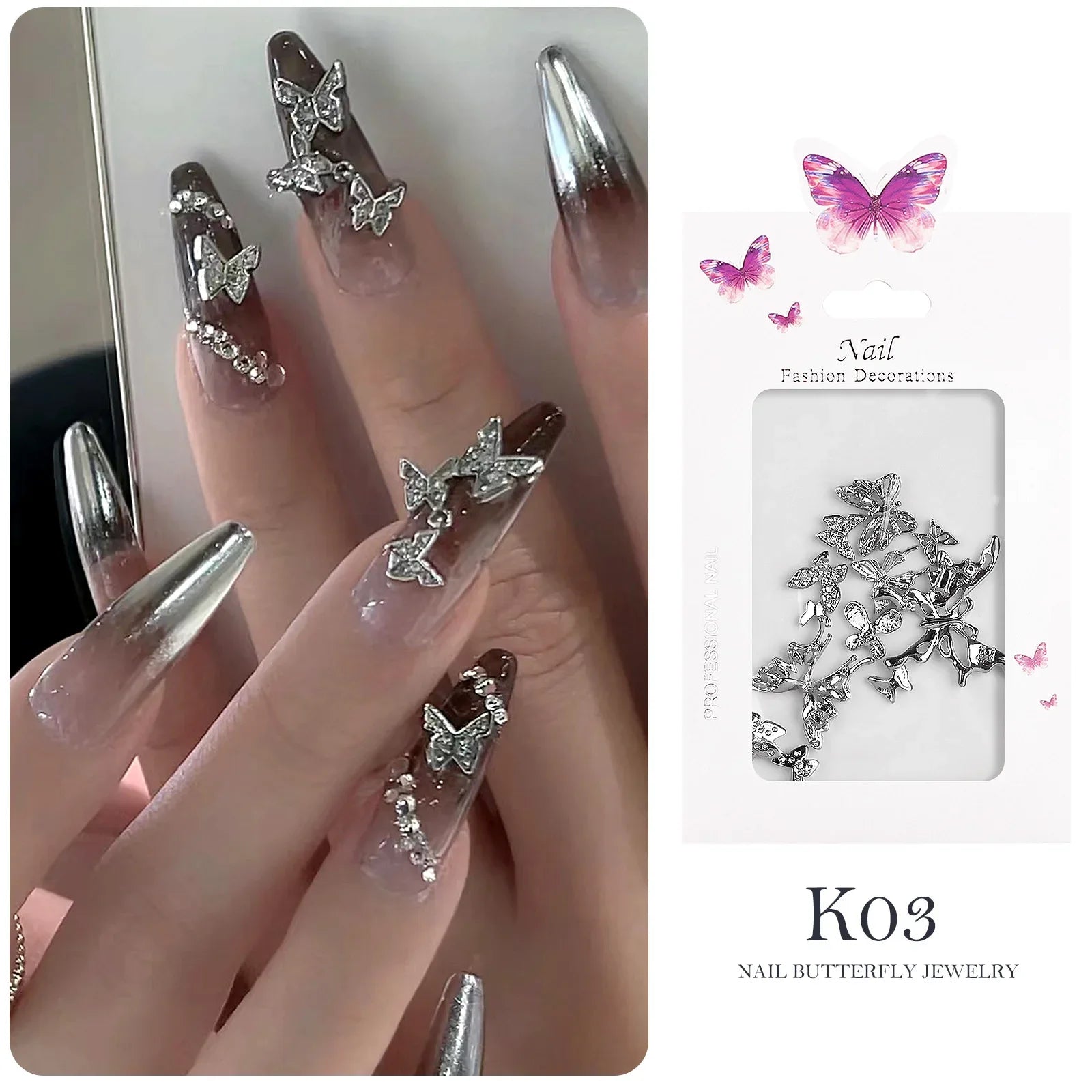 20 piezas de diamantes de imitación de mariposa de aleación para uñas, arte de uñas estereoscópico 3D, accesorios de diseño de manicura DIY de lujo