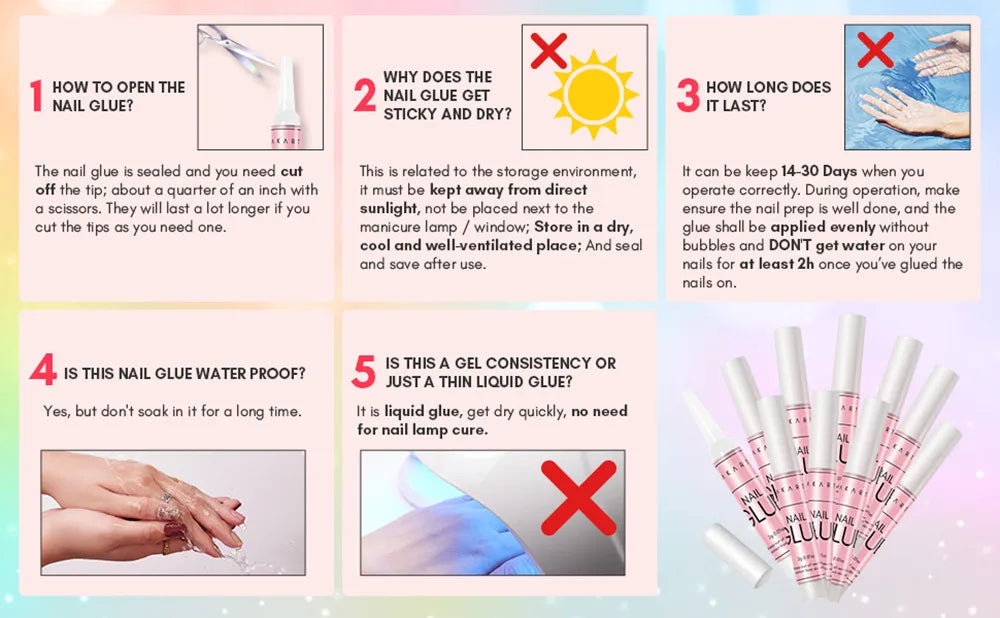 Pegamento para Uñas Makartt Super Fuerte para Uñas Acrílicas, Uñas Postizas, Adhesivo Profesional para Puntas de Uñas, Pegamento para Uñas Adhesivas