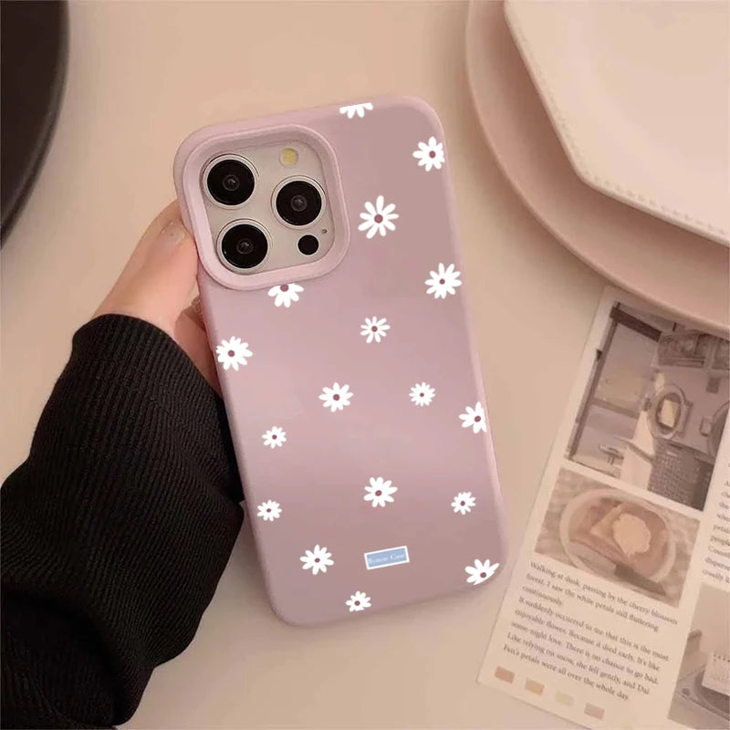 Funda de teléfono con flor pequeña y Margarita de estilo lindo para iPhone 11 12 13 14 15 16 17 Pro Max 16 Plus, funda de silicona suave con parachoques a prueba de golpes