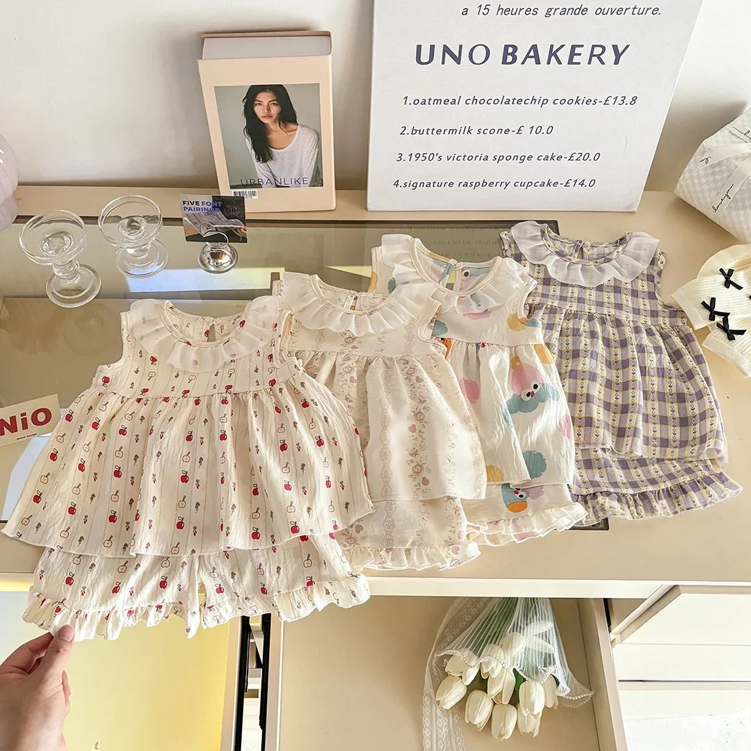 Conjunto de Ropa Infantil de 2 Piezas con Estampado Completo para Niñas de 1 a 10 Años, Verano 2026, Sin Mangas, Tela Suave y Transpirable, Diseño Lindo, Ropa para el Hogar
