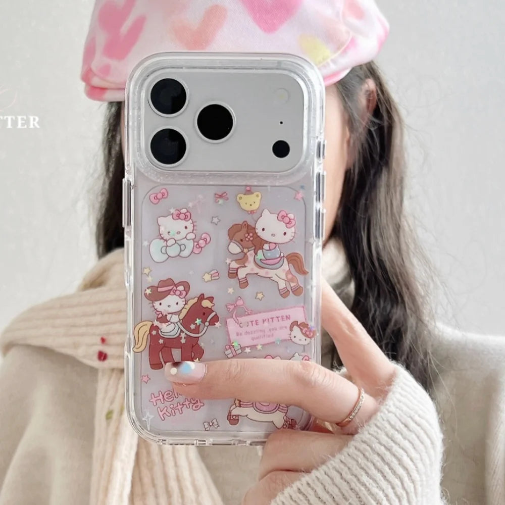 Preciosa funda de teléfono KT con dibujos animados para iPhone 17 Pro 16 Pro 15 14 13 Pro Max, funda protectora trasera minimalista de lujo de alta gama
