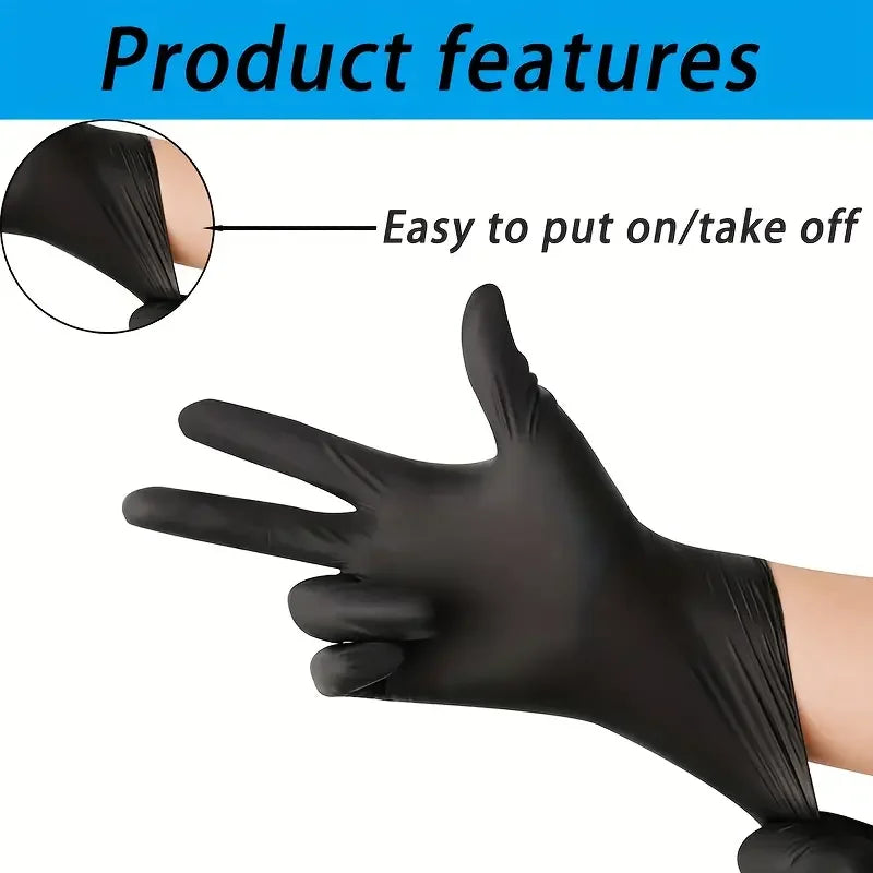 Guantes de nitrilo negros desechables, guantes de limpieza duraderos y gruesos para el hogar, para cocina, teñido del cabello, tatuaje, 20/50/100 Uds.