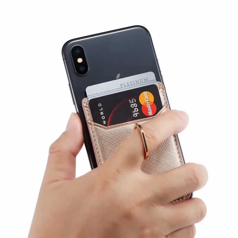 Tarjetero de cuero adhesivo 3M adhesivos tarjeta de identificación de crédito teléfono móvil bolsillo trasero funda tipo billetera pegatina soporte para teléfono Suporte Celular