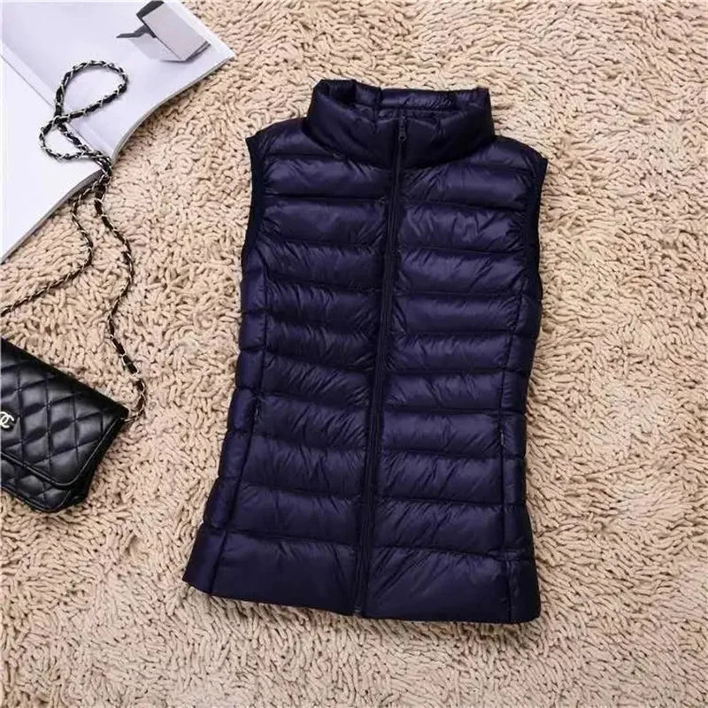 Chalecos ultraligeros para mujer, chaqueta ajustada sin mangas, chaleco ligero a prueba de viento portátil para chica, camisetas sin mangas para mujer, novedad de 2024