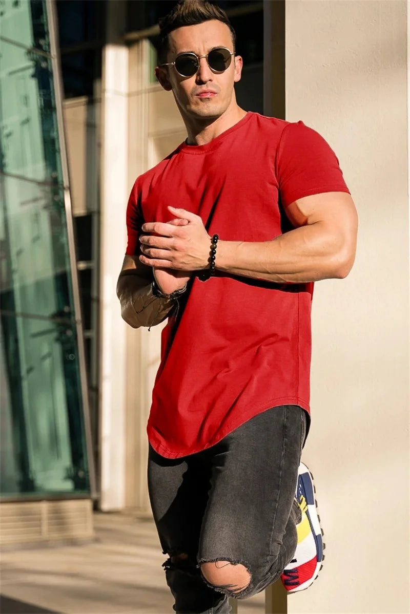 Camiseta de entrenamiento muscular, camiseta de manga corta de entrenamiento de verano para hombre, camiseta de fitness de algodón de alta calidad para hombre, camisetas de color sólido para gimnasio