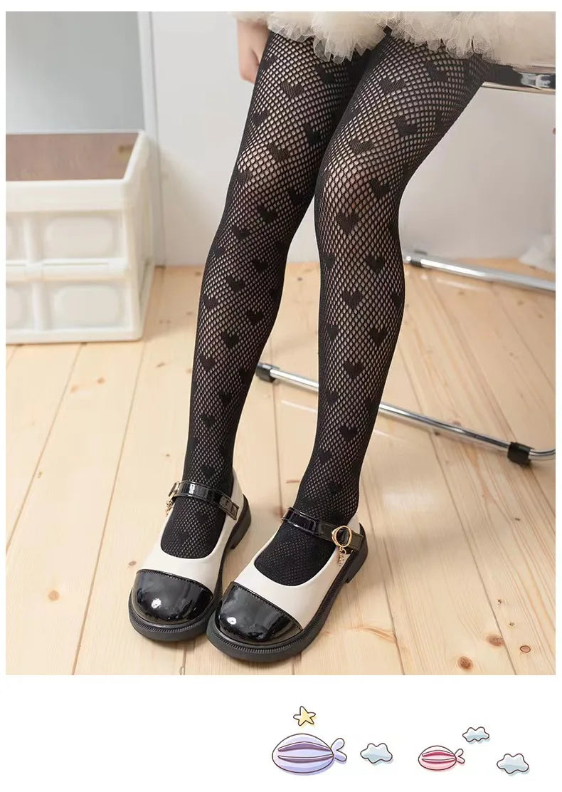 Medias blancas de princesa pequeña, mallas ajustadas de malla suaves y cómodas para niños, pantimedias para bebé Lolita en forma de corazón