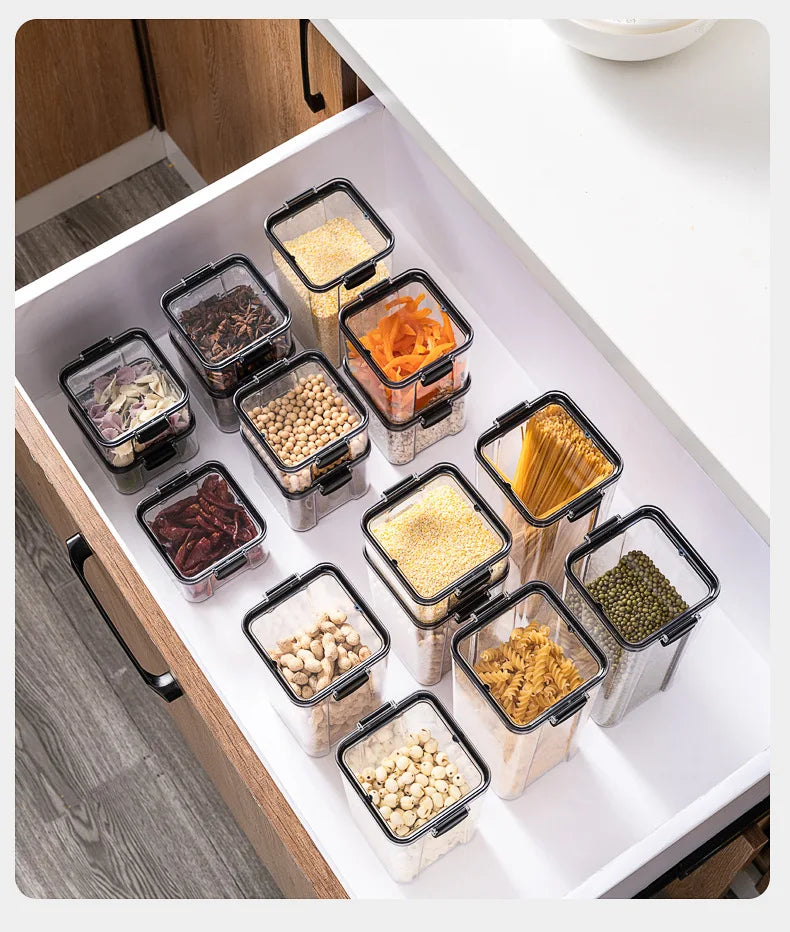 Tarros sellados para cocina, organizador de almacenamiento de granos, tanque grande de plástico a prueba de humedad, juego de tarros de condimentos para el hogar