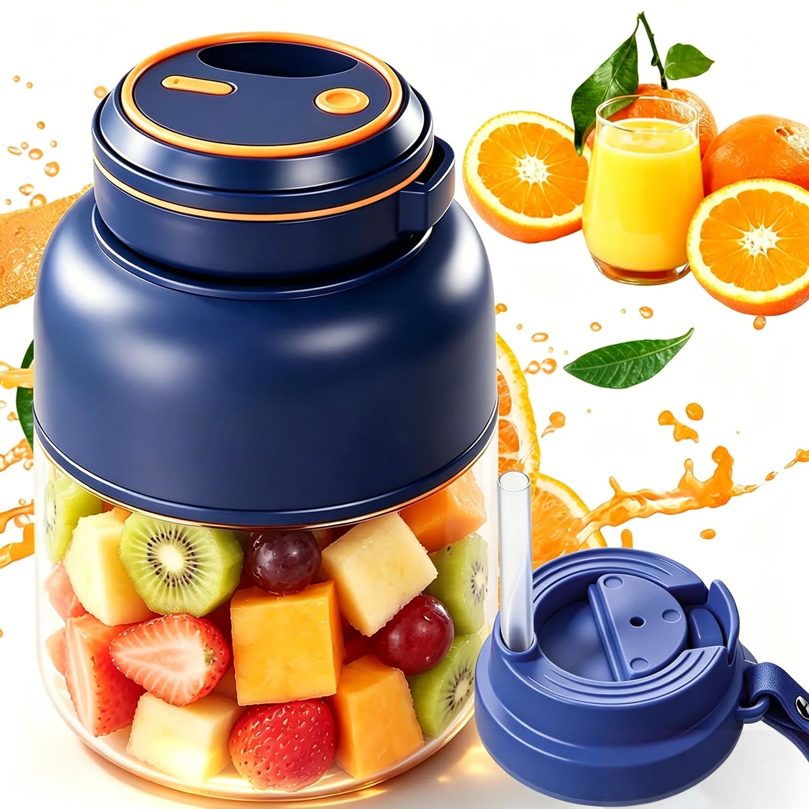 Licuadora Eléctrica Portátil de 1300 ml para el Hogar, Carga USB, Exprimidor de Frutas, Limón, Naranja, Exprimidor de Frutas para Exteriores