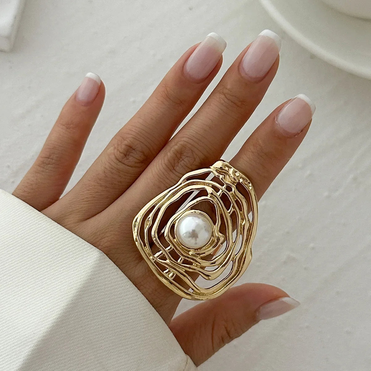 Anillos con forma de bola de diseño Irregular de tres capas con personalidad de Metal Punk exagerada para mujer, anillos ajustables simples a la moda, regalo