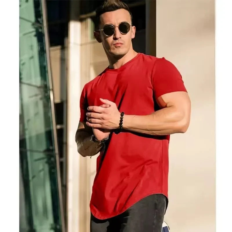 Camiseta de entrenamiento muscular, camiseta de manga corta de entrenamiento de verano para hombre, camiseta de fitness de algodón de alta calidad para hombre, camisetas de color sólido para gimnasio