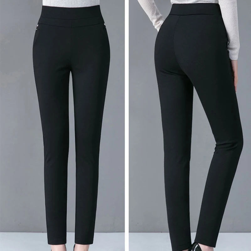 Pantalones de talla grande para mujer, ropa básica de lana para oficina, pantalones pitillo térmicos gruesos y finos, Otoño e Invierno 2024