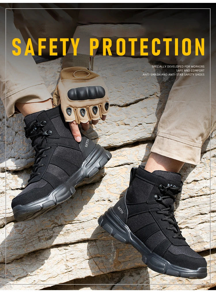 Zapatos de seguridad ligeros y transpirables para hombre, puntera de acero, zapatos de trabajo antigolpes, botas de seguridad indestructibles antipinchazos